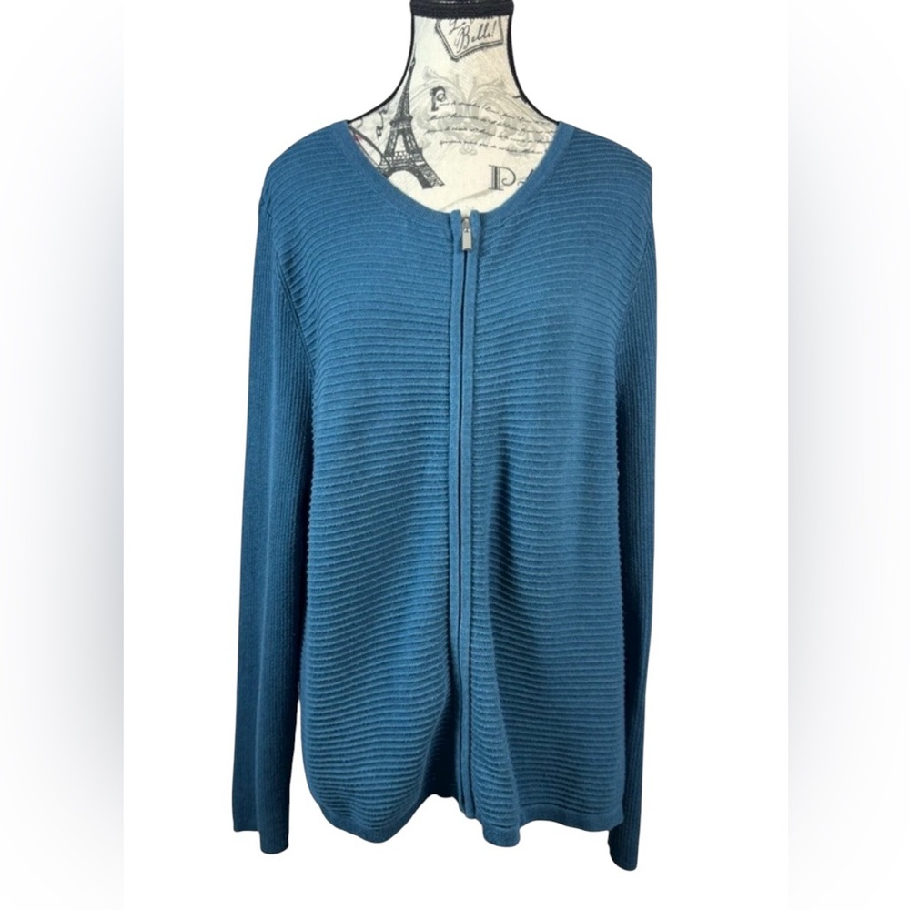 Croft & Barrow Teal Blue Women's Zip Up Ribbed Cardigan Sweater Size 2XL
